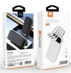 Power Bank 20000mAh com 4 cabos de saída USB+Lightning+Tipo C+Micro Preto Branco