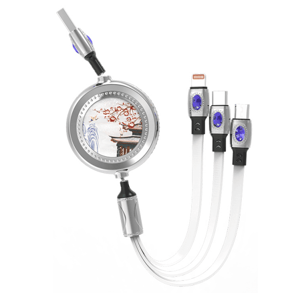 Cable de datos de carga rápida retráctil de uno a tres estilo chino de 1,2 M