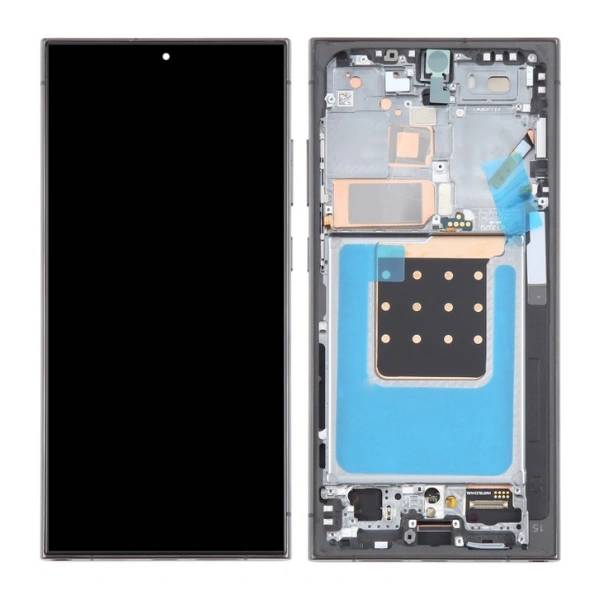 Tela LCD com digitalizador de toque para Samsung Galaxy S24 Ultra e moldura.